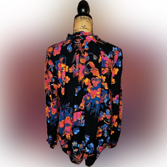 Maeve Anthropologie Colette Peasant Black Vibrant Floral Blouse Bohemian M - Picture 7 of 12